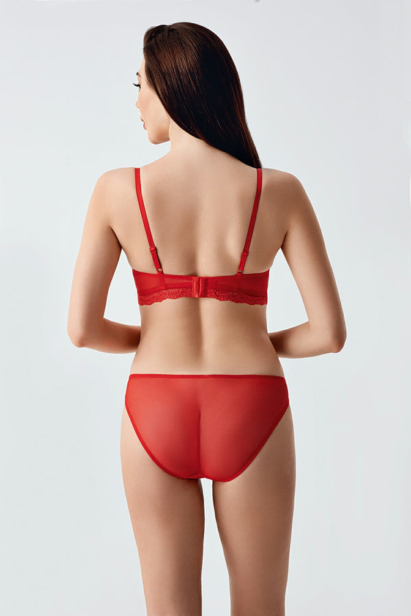 Kadın C Cup Desteksiz Sütyen Külot Takım 344161 - VienettaBORDO80