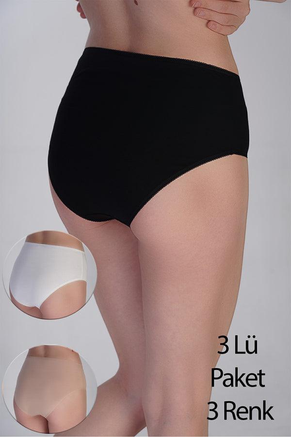 Kadın Yarım Bel Bikini Penye 3 lü Külot
