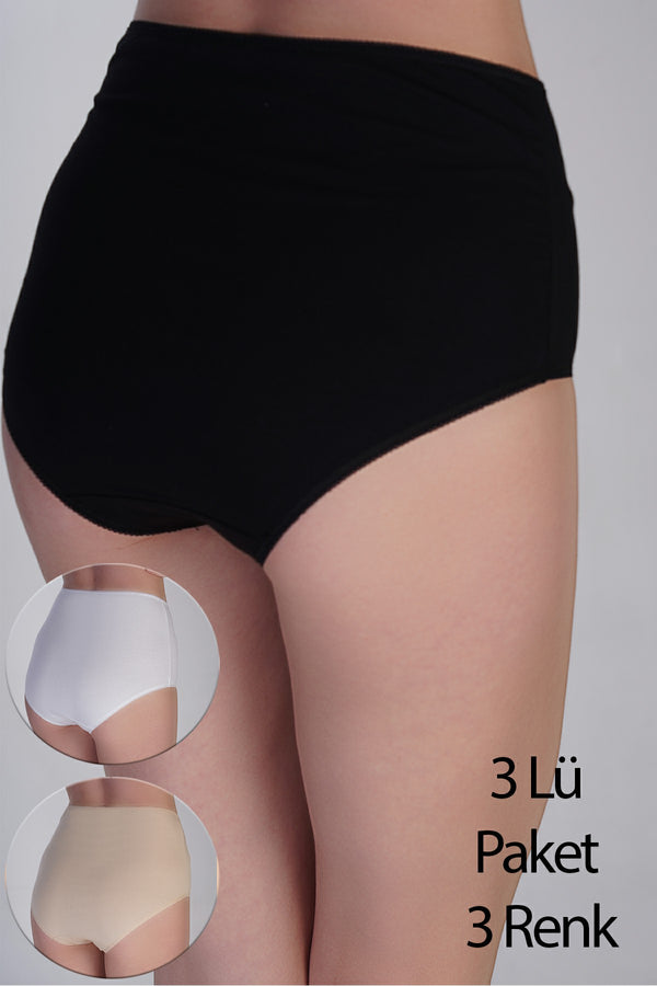 Kadın Yüksel Bel Bato Penye 3 lü Külot
