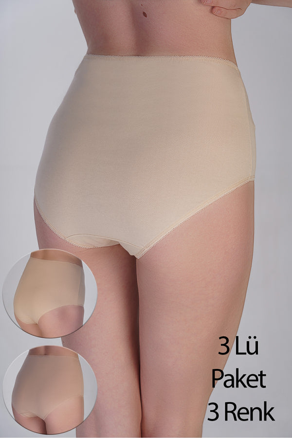 Kadın Yüksel Bel Bato Penye 3 lü Külot
