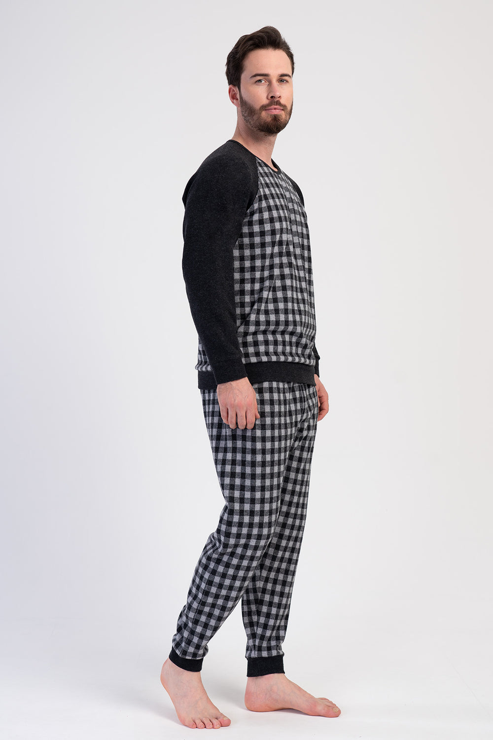 Man Interlock Small Plaid Pattern Pyjama Set
