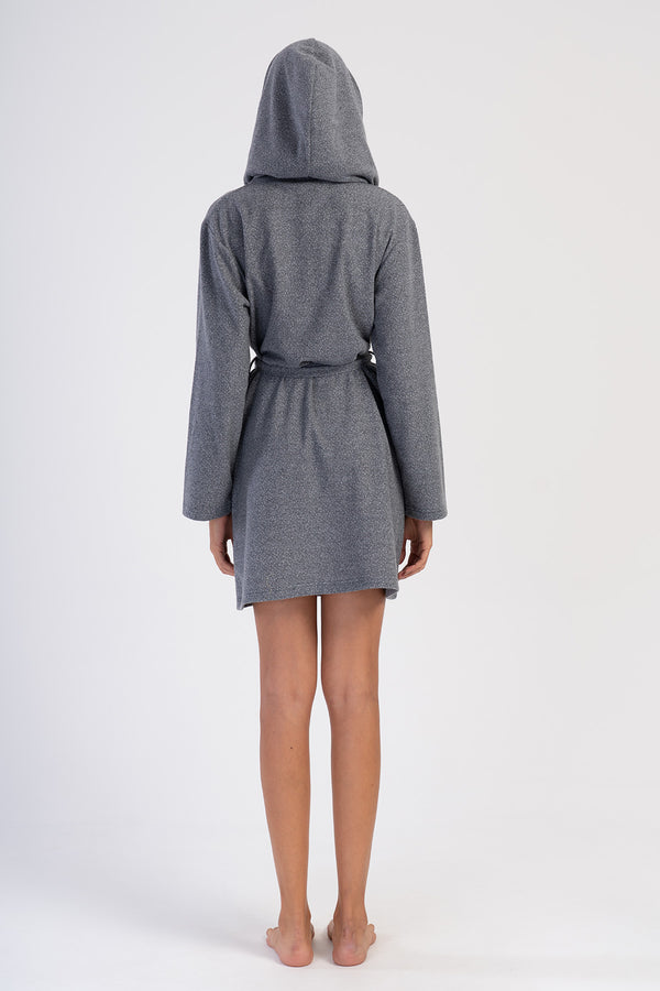 Woman Fume Jackquard Interlock Hoodie Dressing Gown