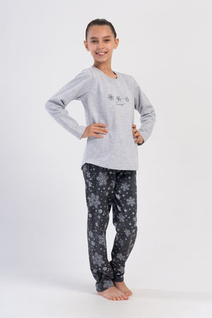 KIZ COCUK PIJAMA TAKIM 2IPLIK 403010 - Vienetta1.GrupGRAY MELANGE