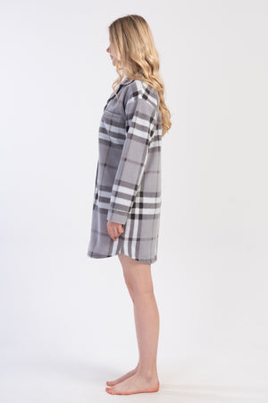 Woman Plaid Fleece Buttoned Tunic