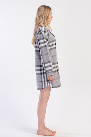 Woman Plaid Fleece Buttoned Tunic