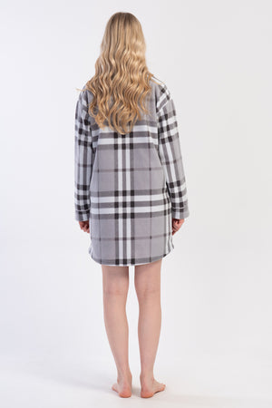 Woman Plaid Fleece Buttoned Tunic