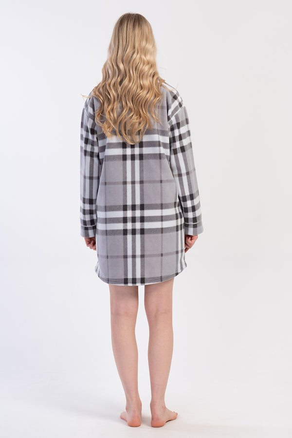 Woman Plaid Fleece Buttoned Tunic