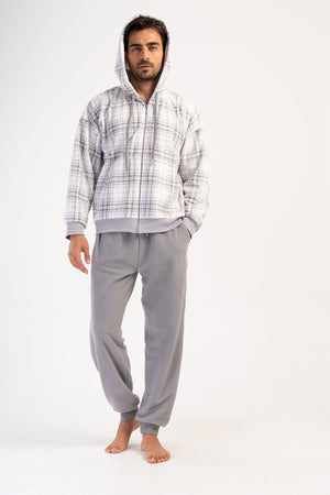 Man Gray Fleece Hoodie & Zipper Detail Pyjama Set
