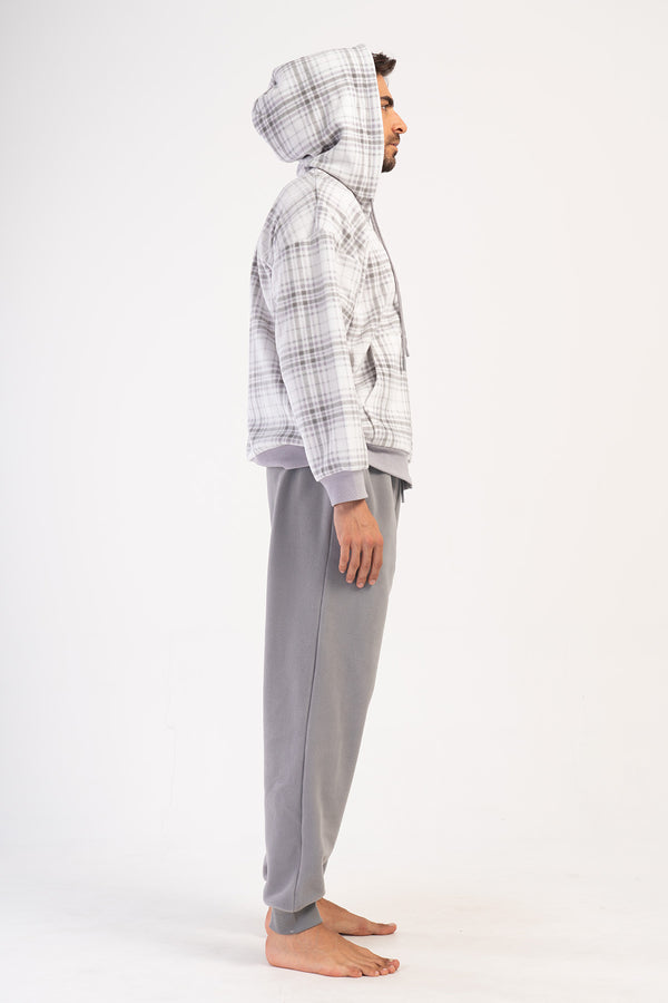 Man Gray Fleece Hoodie & Zipper Detail Pyjama Set