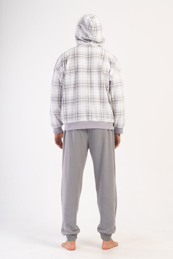 Man Gray Fleece Hoodie & Zipper Detail Pyjama Set