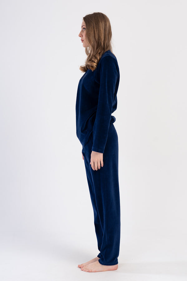 Woman Velvet Indigo Pocket Detail Pyjama Set