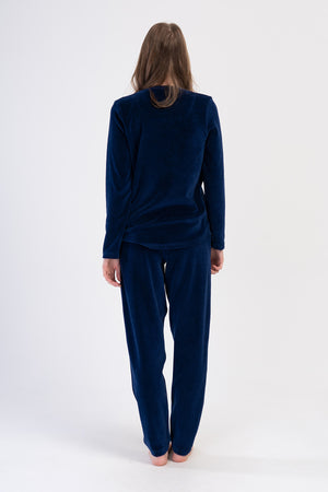 Woman Velvet Indigo Pocket Detail Pyjama Set