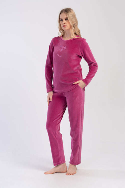 Woman Velvet Violet Pocket Detail Pyjama Set