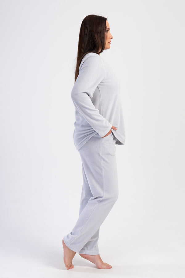 Woman Stone Velvet Big Size Pocket Detail Pyjama Set