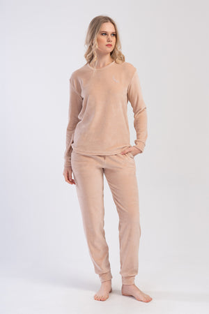 KADIN KADIFE UZUN KOL PIJAMA TAKIM 403094 - Vienetta1.GrupBEJ