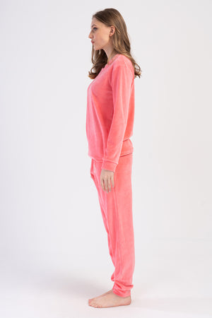 Woman Cotton Pink Velvet Pocket Detail Pyjama Set