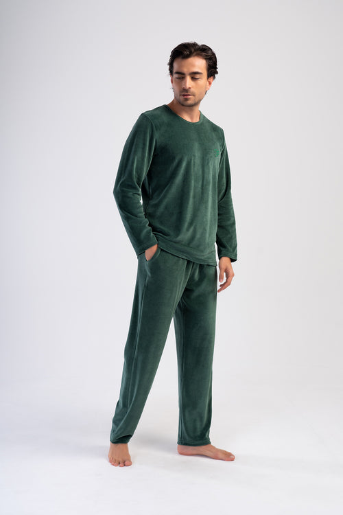 Man Velvet Silver Pıne Pyjama Set