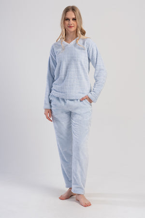 Woman Blue Ultrasoft V Neck Pyjama Set