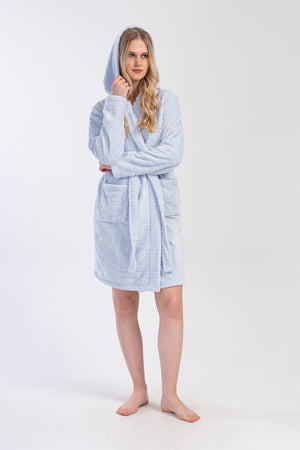 Woman Ultrasoft Blue Hoodie Dressing Gown