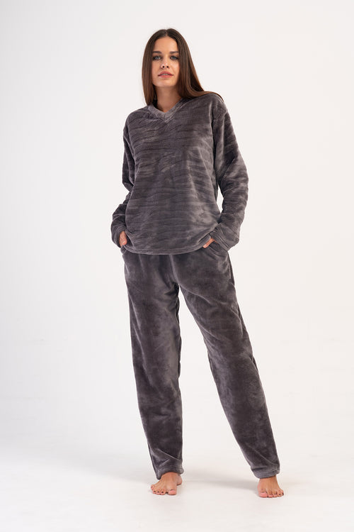 Woman Soft Fleece Anthracite Pyjama Set