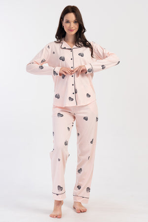 KADIN P.SUPREM GOMLEK YAKA TAMAMI DUGMELI UZUN KOL ETEGI OVAL CEPLI PIJAMA TAKIM - Vienetta1.Grup3565PINK