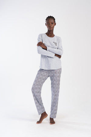 KADIN SUPREM BATTAL XXL UZUN KOL PIJAMA TAKIM 403201 - Vienetta1.GrupGRAY MELANGE