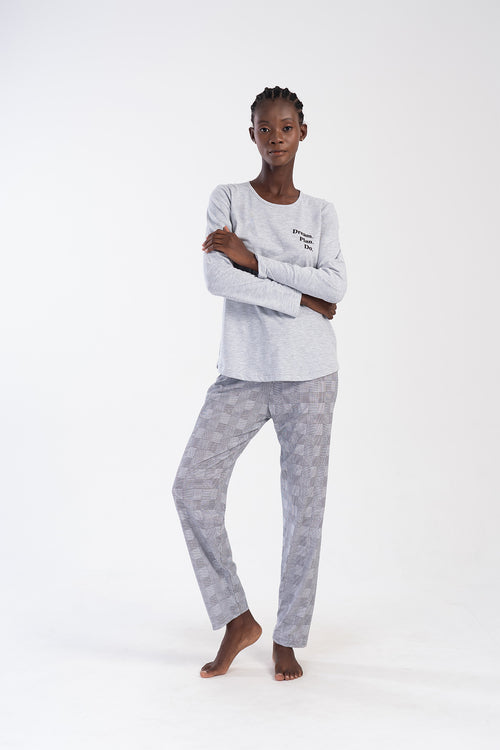 KADIN SUPREM BATTAL XXL UZUN KOL PIJAMA TAKIM 403201 - Vienetta1.GrupGRAY MELANGE