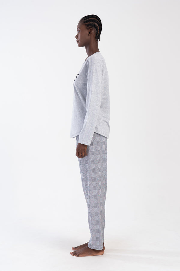 KADIN SUPREM BATTAL XXL UZUN KOL PIJAMA TAKIM 403201 - Vienetta1.GrupGRAY MELANGE