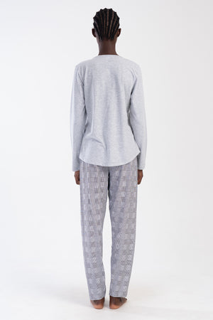 KADIN SUPREM BATTAL XXL UZUN KOL PIJAMA TAKIM 403201 - Vienetta1.GrupGRAY MELANGE