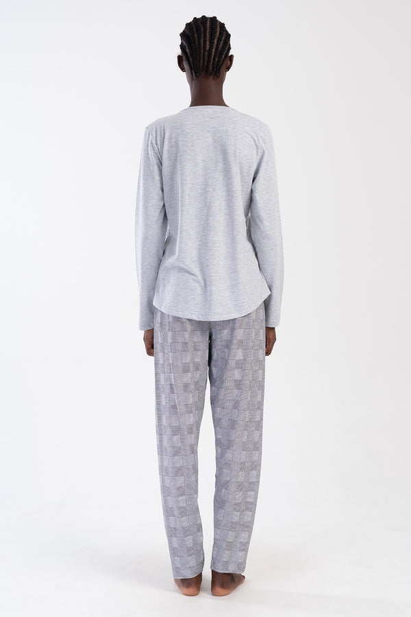 KADIN SUPREM BATTAL XXL UZUN KOL PIJAMA TAKIM 403201 - Vienetta1.GrupGRAY MELANGE