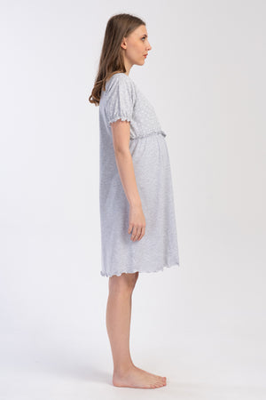 KADIN HAMILE DUGMELI KISA KOL TUNIK 403277 - Vienetta1.GrupGRAY MELANGE