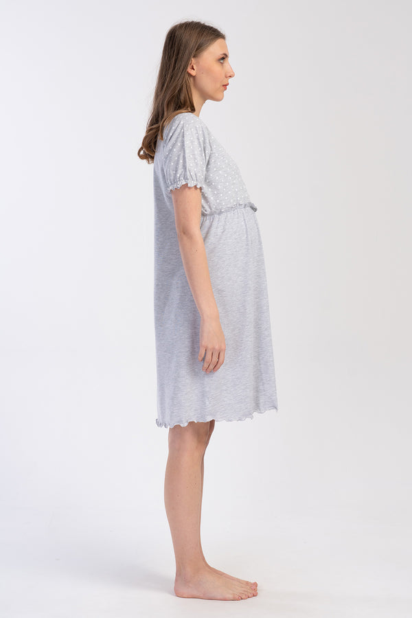 KADIN HAMILE DUGMELI KISA KOL TUNIK 403277 - Vienetta1.GrupGRAY MELANGE