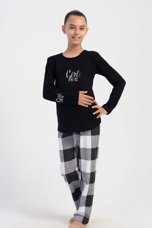 KIZ COCUK INTERLOK UZUN KOL PIJAMA TAKIM(7 - 8/13 - 14) 403352 - Vienetta1.GrupSIYAH