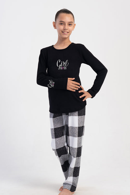 KIZ COCUK INTERLOK UZUN KOL PIJAMA TAKIM(7 - 8/13 - 14) 403352 - Vienetta1.GrupSIYAH