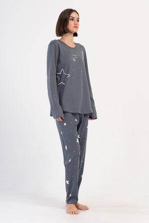 Woman Fume Interlock O Neck Long Sleeve Pyjama Set