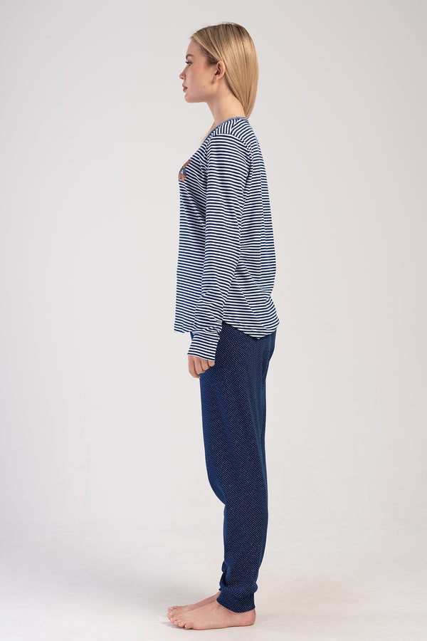 KADIN INTERLOK UZUN KOL PIJAMA TAKIM 403377 - Vienetta1.GrupINDIGO