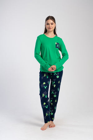 KADIN INTERLOK XXL UZUN KOL PIJAMA TAKIM 403382 - Vienetta1.GrupYESIL