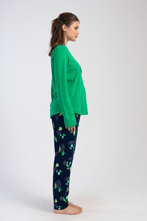 KADIN INTERLOK XXL UZUN KOL PIJAMA TAKIM 403382 - Vienetta1.GrupYESIL