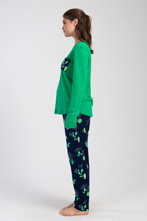 Woman Cactus Interlock Big Size Long Sleeve Pyjama Set