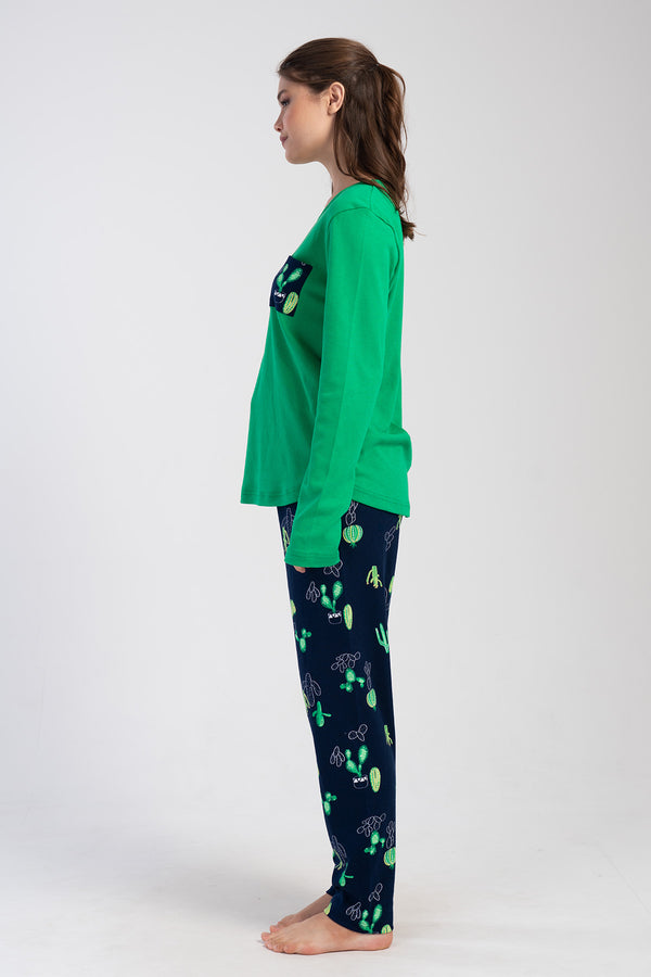 KADIN INTERLOK XXL UZUN KOL PIJAMA TAKIM 403382 - Vienetta1.GrupYESIL