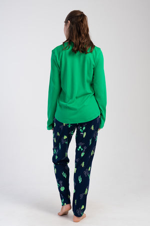 Woman Cactus Interlock Big Size Long Sleeve Pyjama Set