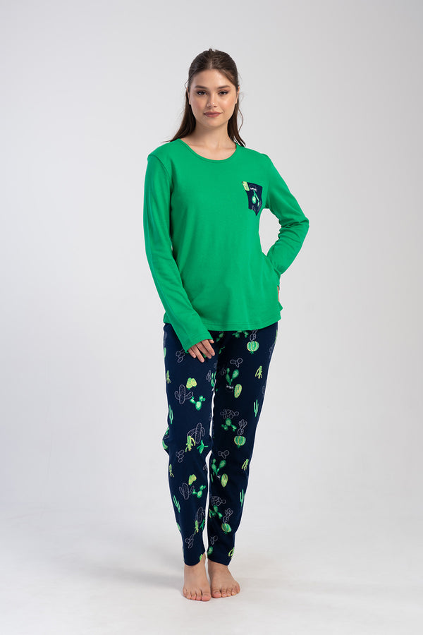 KADIN INTERLOK XXL UZUN KOL PIJAMA TAKIM 403382 - Vienetta1.GrupYESIL