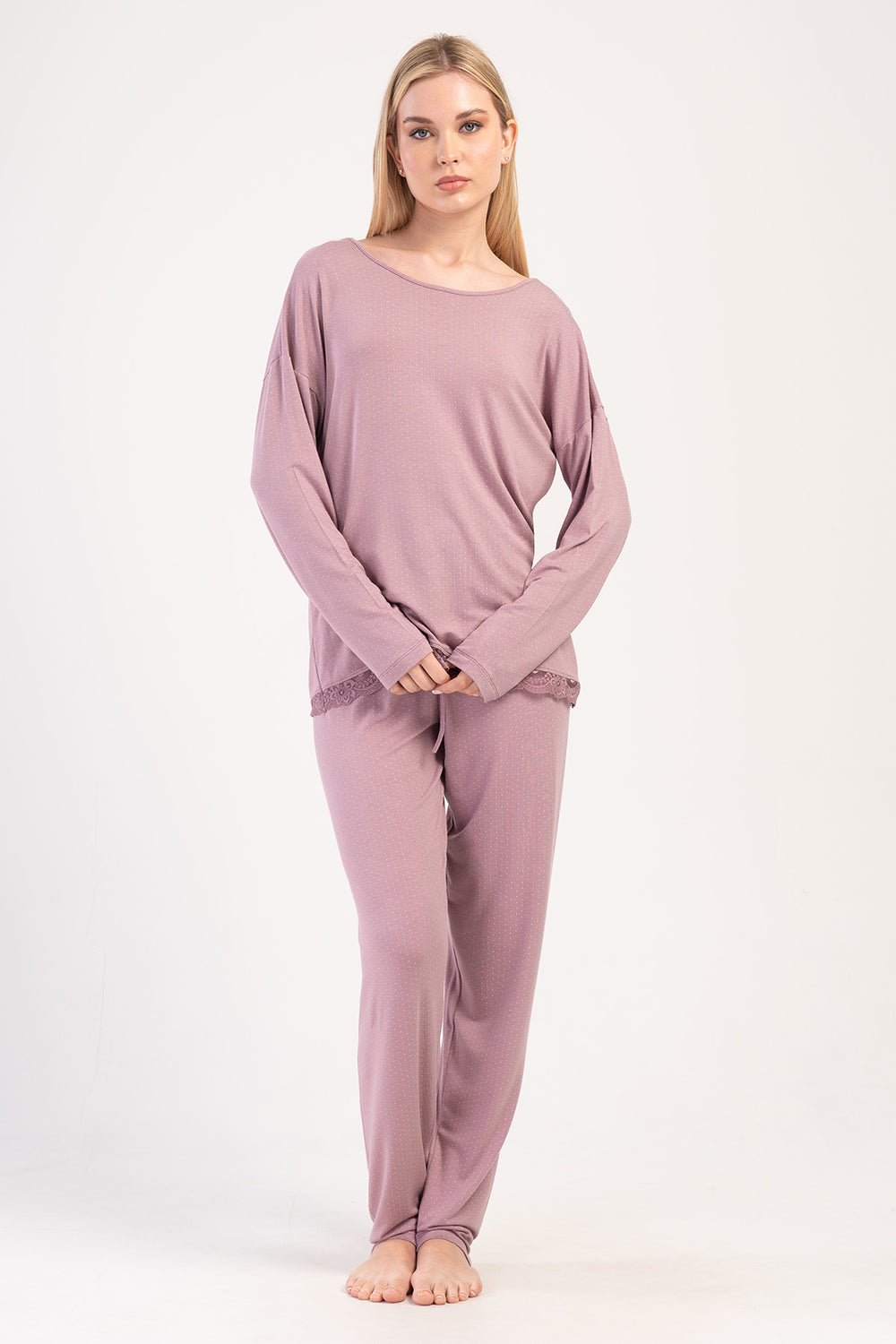 Woman Lycra Viscon Wide Collar Niva Pyjama Set