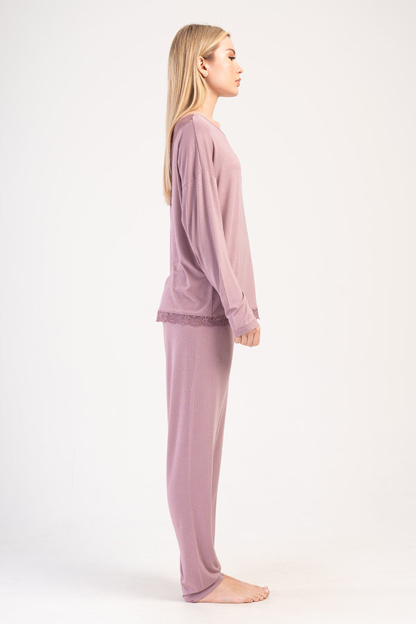 Woman Lycra Viscon Wide Collar Niva Pyjama Set