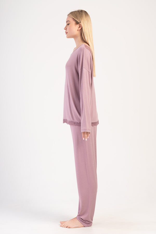 Woman Lycra Viscon Wide Collar Niva Pyjama Set