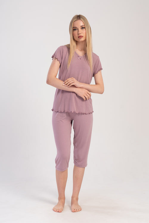 Woman Pink Lycra Viscon Big Size Capri Set