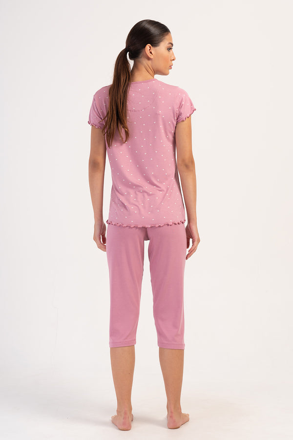 Woman Big Size Rosebloom Lycra Viscon Capri Set
