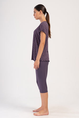 Woman Lycra Viscon Big Size Wide Collar Capri Set