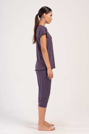 Woman Lycra Viscon Big Size Wide Collar Capri Set