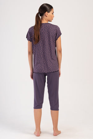 Woman Lycra Viscon Big Size Wide Collar Capri Set